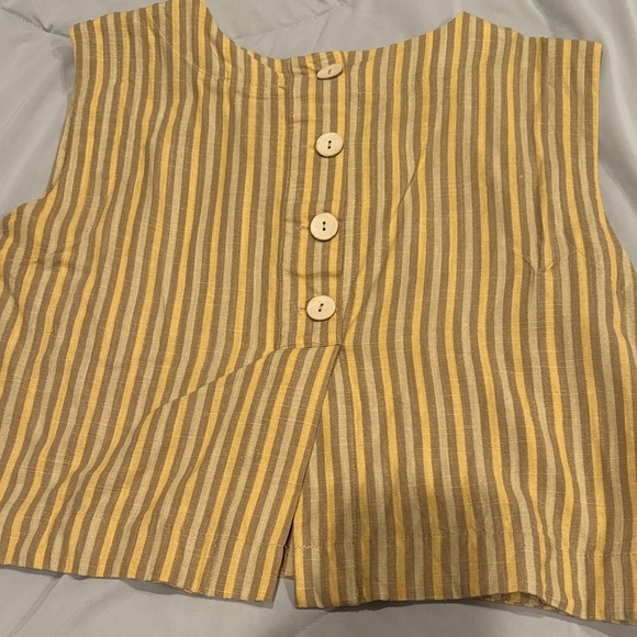 Blu Pepper Women’s Striped Yellow and Beige Linen Blend 2 Piece Set Size M - Picture 4 of 9
